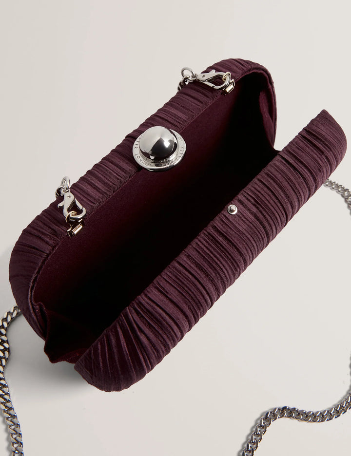 Plisse Pleated Satin Hard Clutch | Burgundy