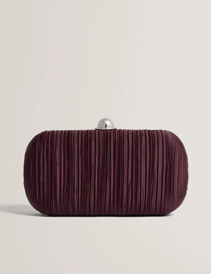 Plisse Pleated Satin Hard Clutch | Burgundy