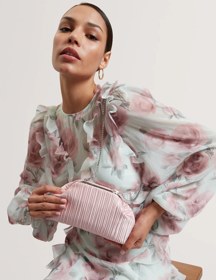 Plisset Soft Satin Pleated Clutch Bag | Pink