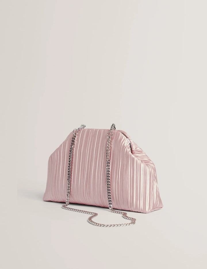 Plisset Soft Satin Pleated Clutch Bag | Pink