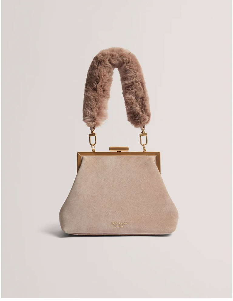 Purela Leather Suede Clutch | Beige
