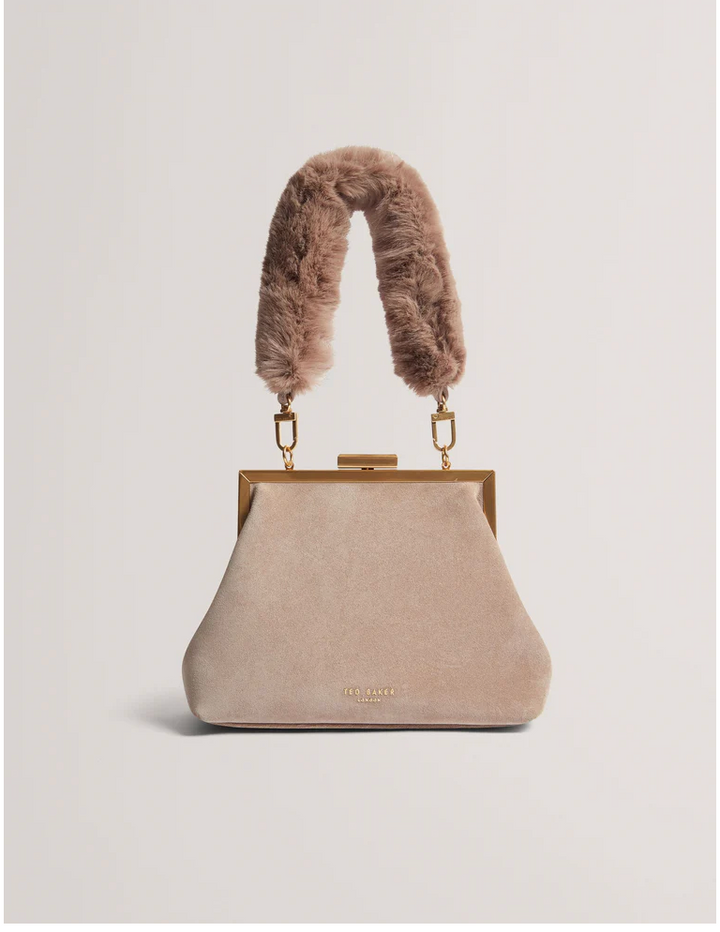 Purela Leather Suede Clutch | Beige