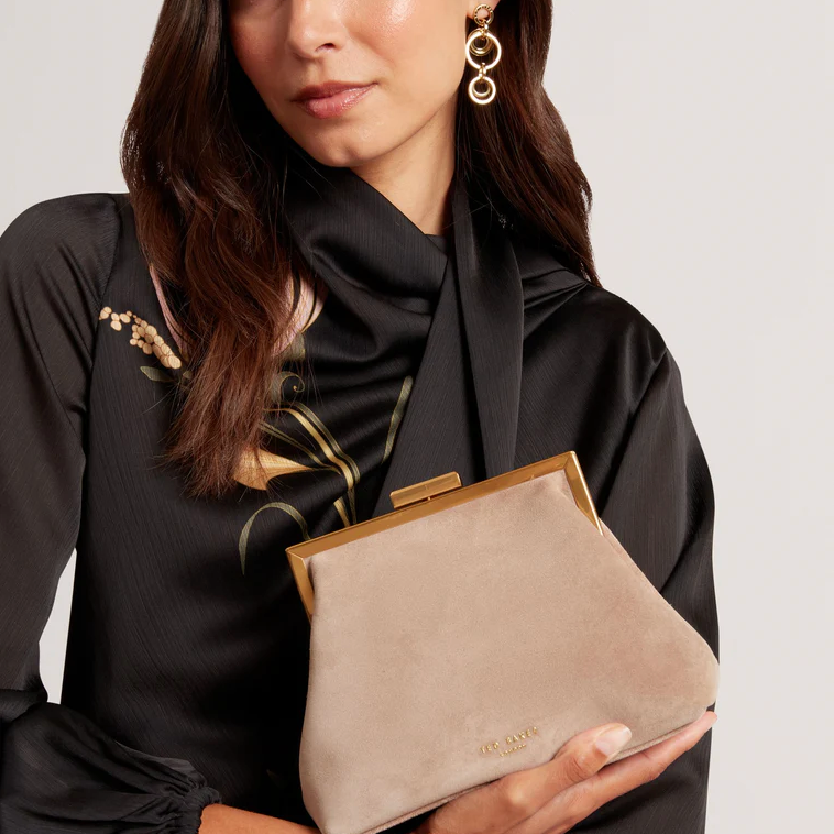 Purela Leather Suede Clutch | Beige