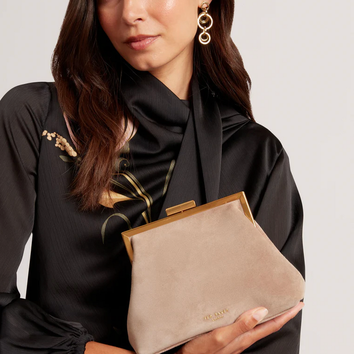 Purela Leather Suede Clutch | Beige