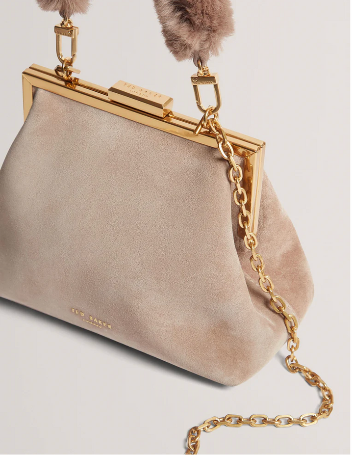 Purela Leather Suede Clutch | Beige