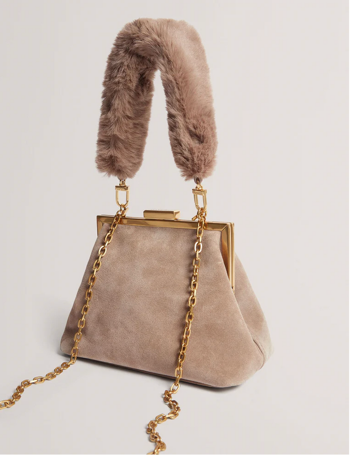 Purela Leather Suede Clutch | Beige