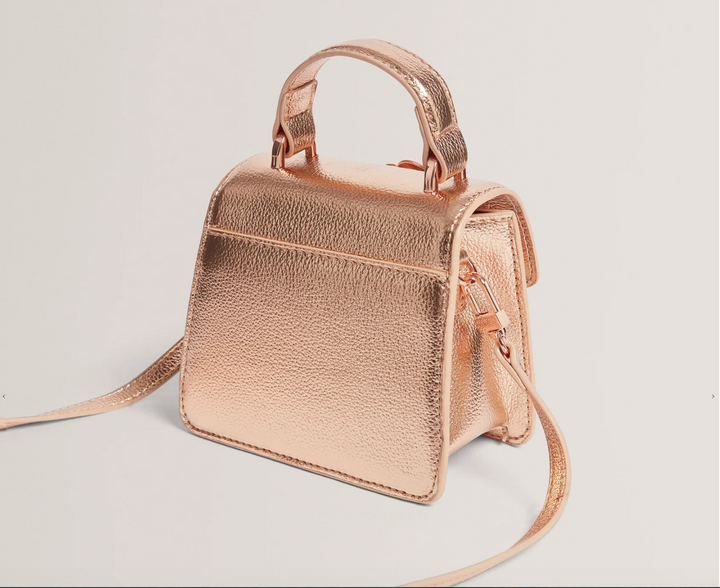 Rosami Rose Detail Mini Metallic Top Handle Bag | Rose Gold